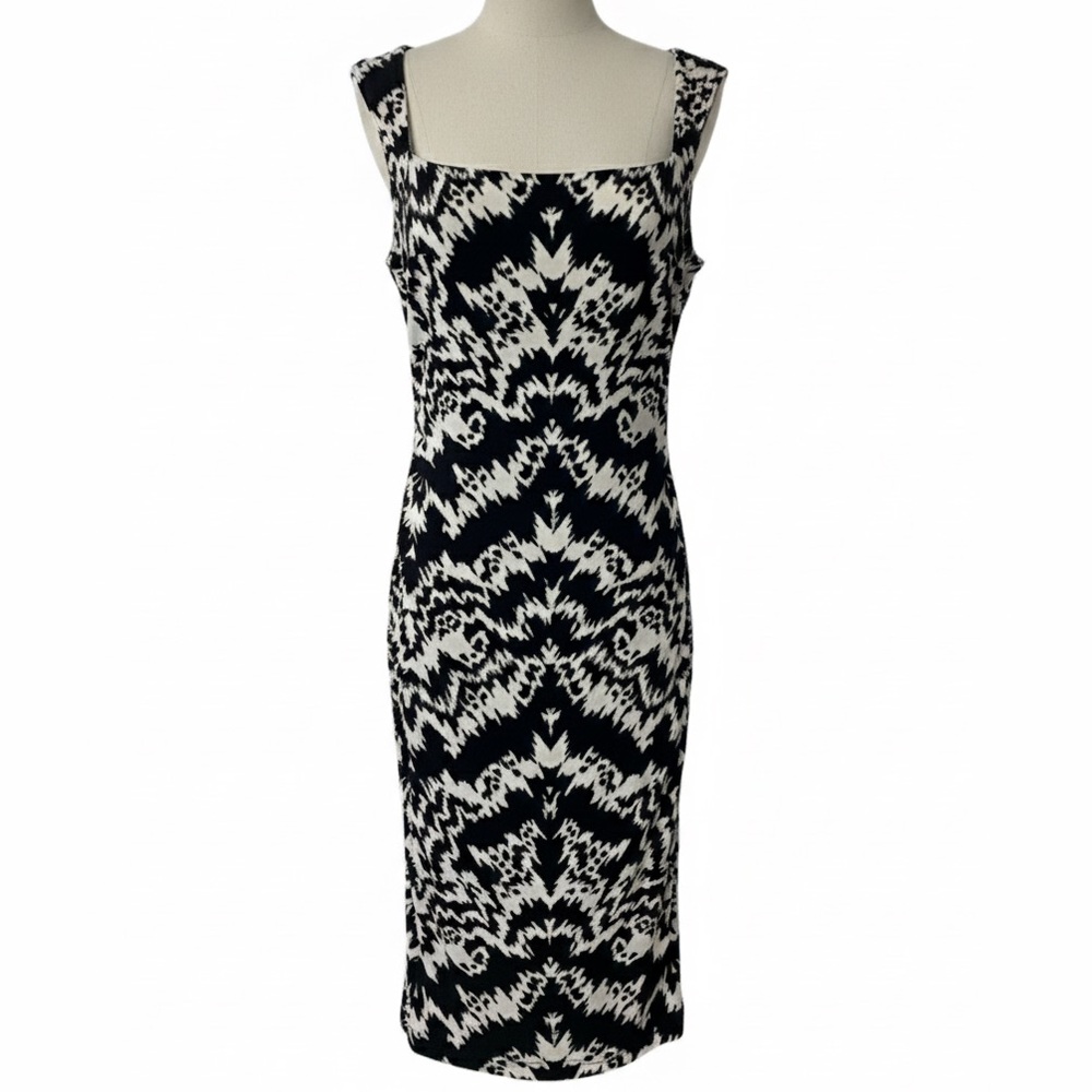 Nicole Miller Collection Black & White Ikat Print Sheath Dress Size L
